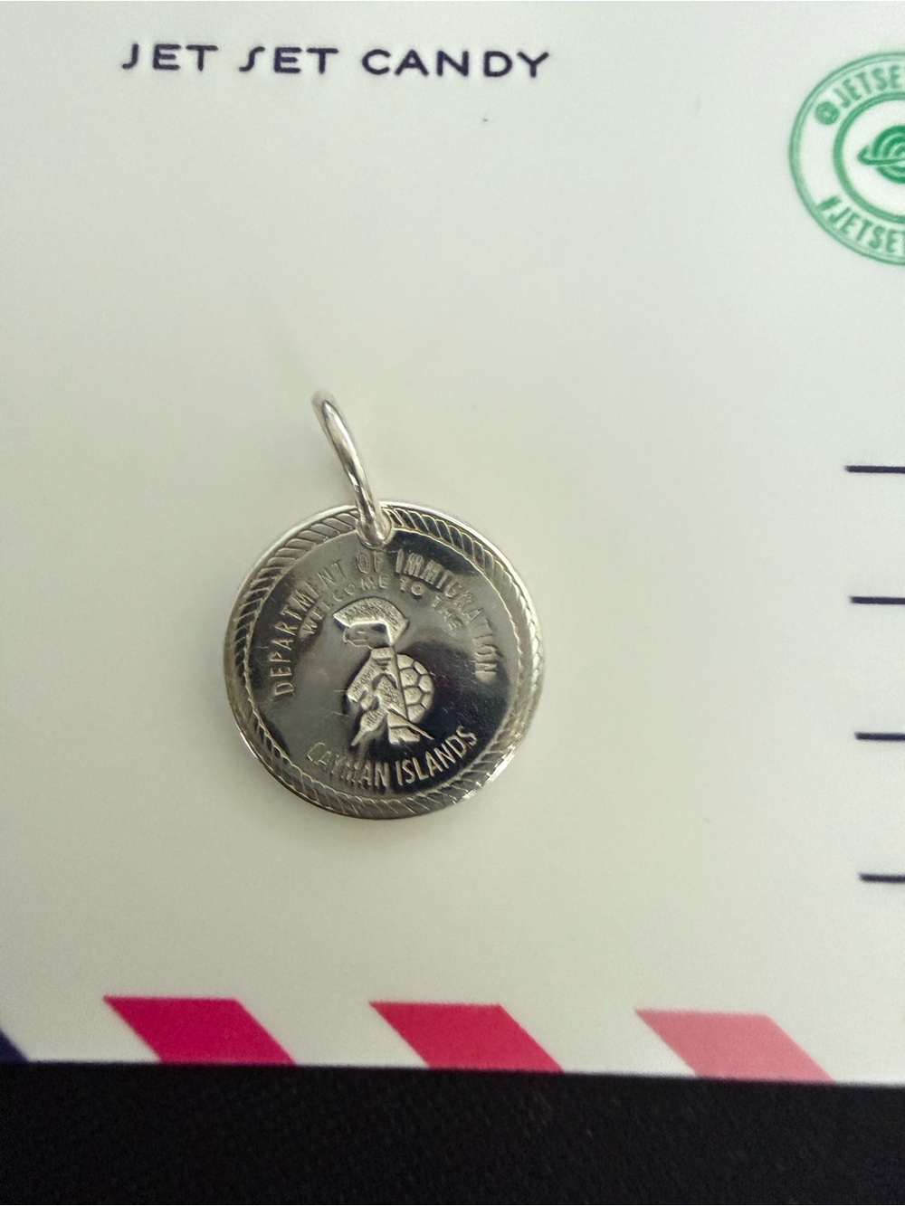 Silver Cayman Islands Passport Stamp Charm Jet Set Candy